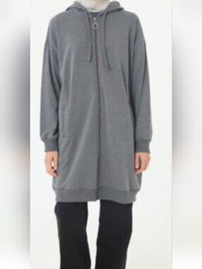REFKA Gray Zip-Up Hooded Long    Sweatshirt Size XL